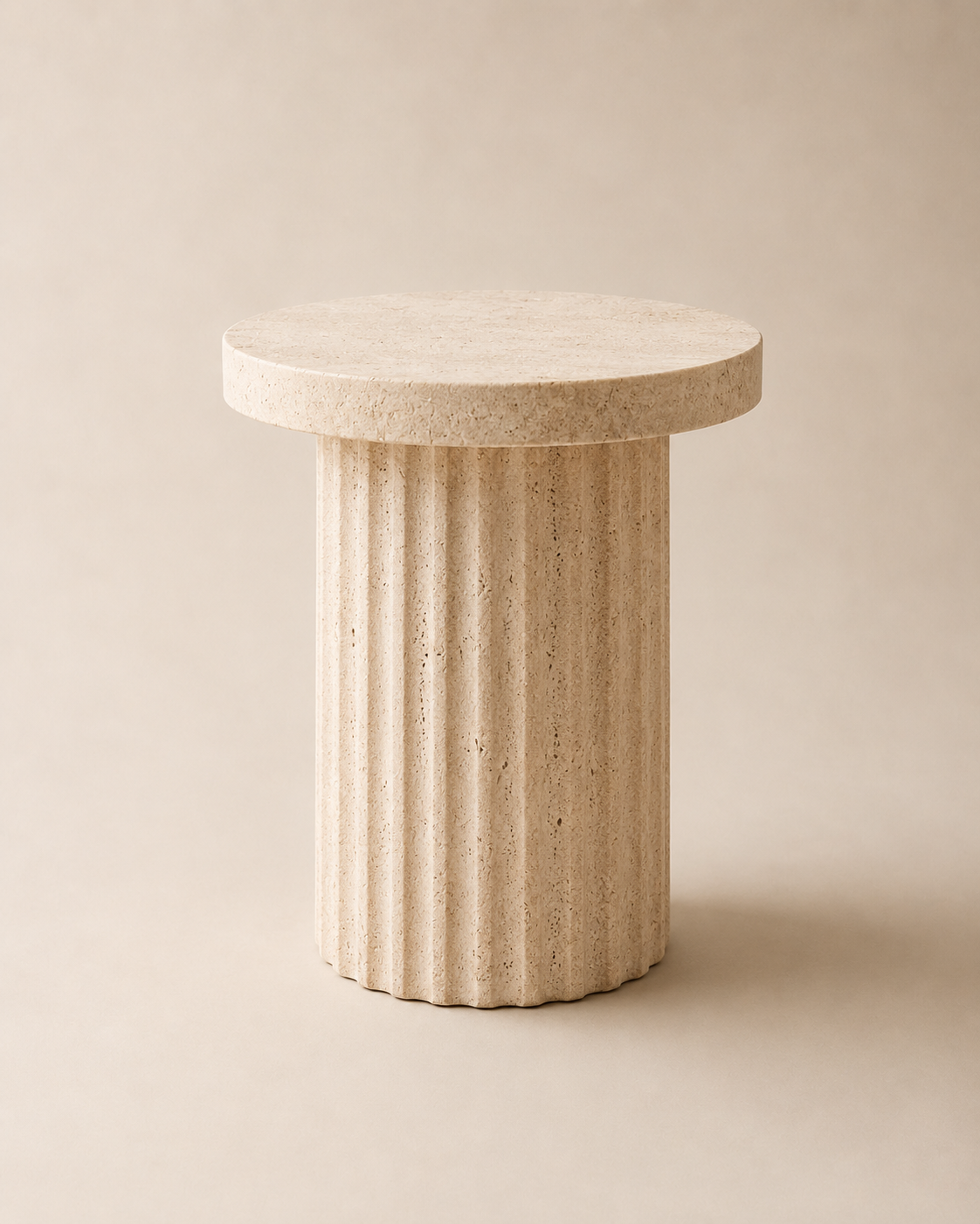 Fluted Travertine Side Table